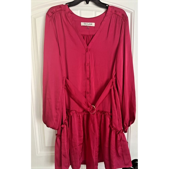 Taylor Women's Flowy Ruffled-Hem Tie-Waist Fit & Flare Dress Pink Fuchsia 12 - Picture 4 of 8